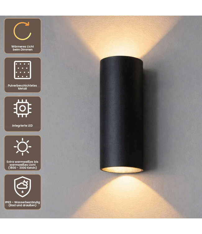 Artdelight Runde LED Wandleuchte Brody 2 - Schwarz - Dim-to-Warm