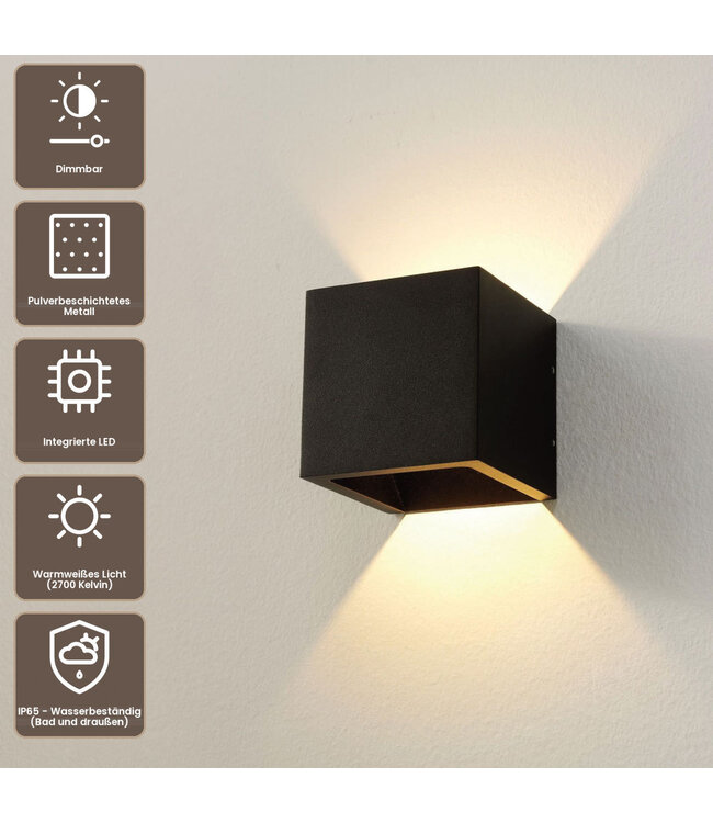 Artdelight Robuste LED Wandleuchte Cube - Schwarz