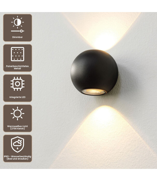 Artdelight Runde LED Wandleuchte Denver - Schwarz