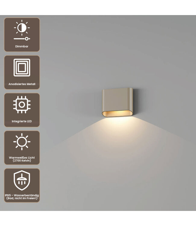 Artdelight Moderne LED Wandleuchte Diaz 1L - Champagner