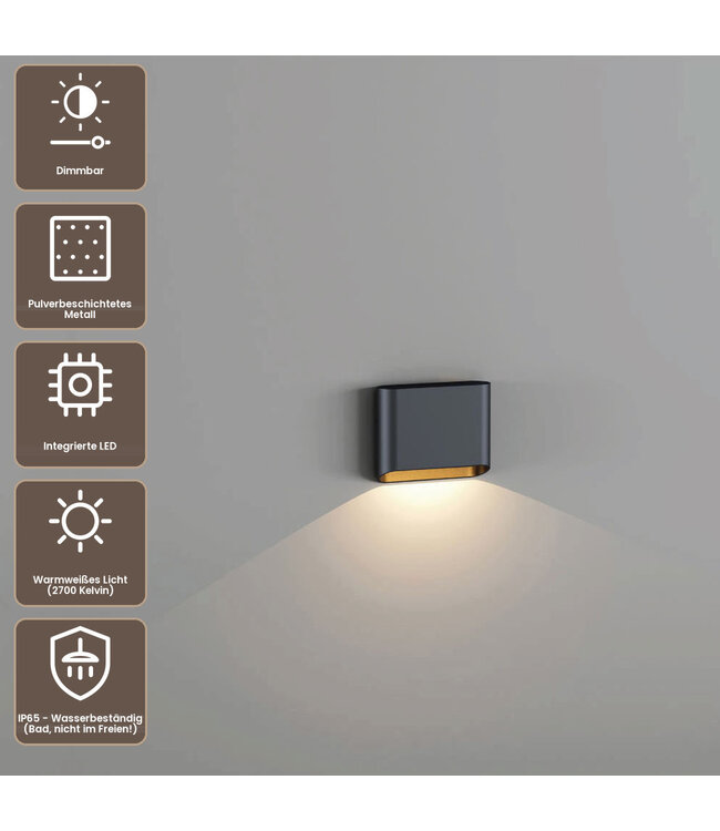 Artdelight Moderne LED Wandleuchte Diaz 1L - Schwarz/Gold