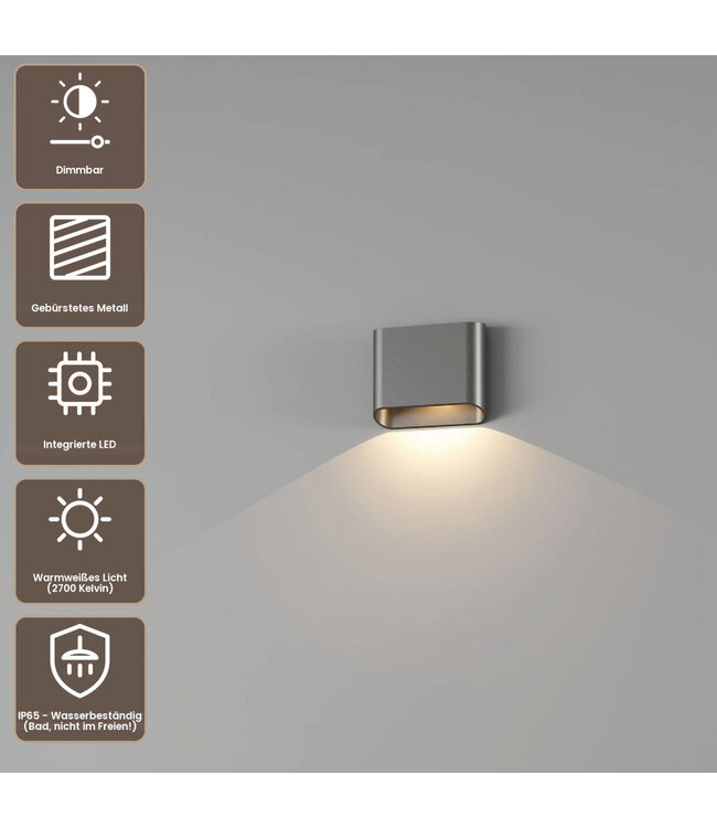 Artdelight Moderne LED Wandleuchte Diaz 1L - Stahlgrau