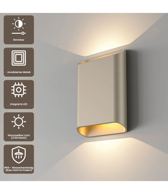 Artdelight Moderne LED Wandleuchte Diaz L - Champagner