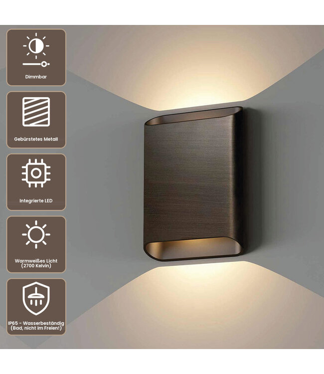 Artdelight Moderne LED Wandleuchte Diaz L - Dunkel-Antikbronze