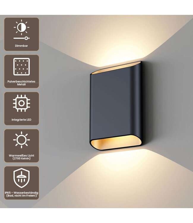 Artdelight Moderne LED Wandleuchte Diaz L - Schwarz/Champagner