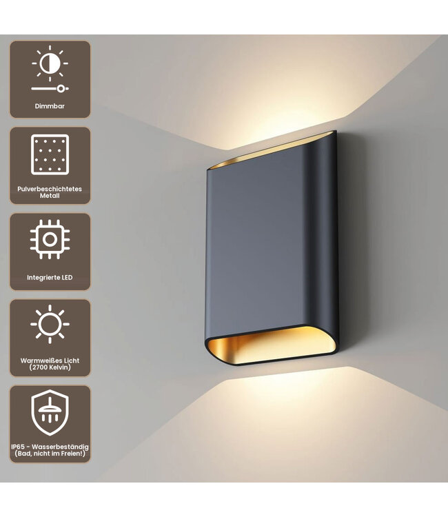 Artdelight Moderne LED Wandleuchte Diaz L - Schwarz/Gold