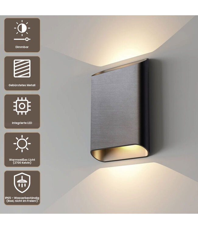 Artdelight Moderne LED Wandleuchte Diaz L - Stahlgrau