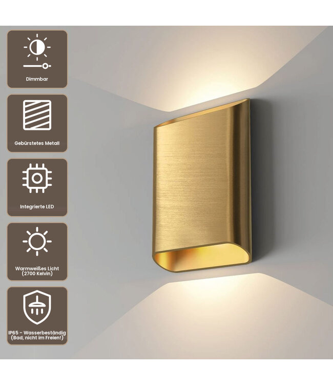Artdelight Moderne LED Wandleuchte Diaz L - Warmgold