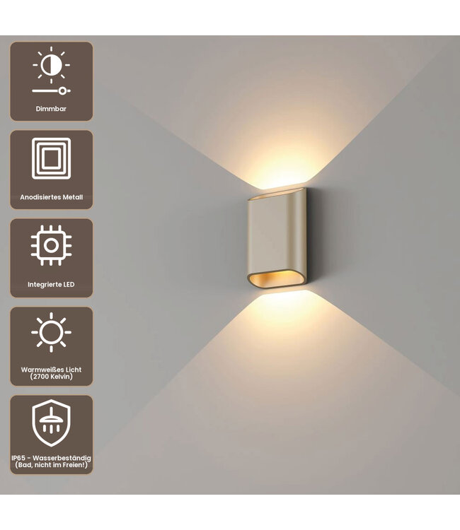 Artdelight Moderne LED Wandleuchte Diaz S - Champagner