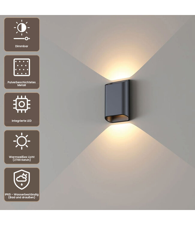 Artdelight Moderne LED Wandleuchte Diaz S - Schwarz