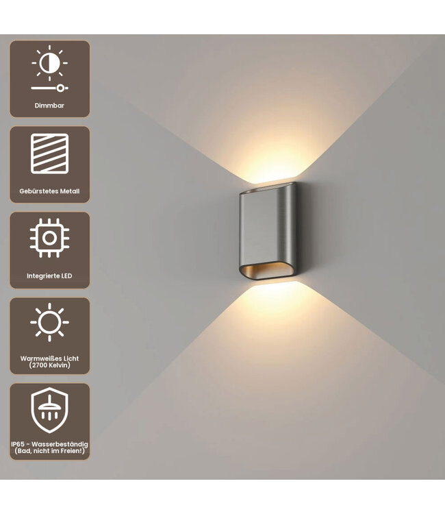 Artdelight Moderne LED Wandleuchte Diaz S - Stahlgrau