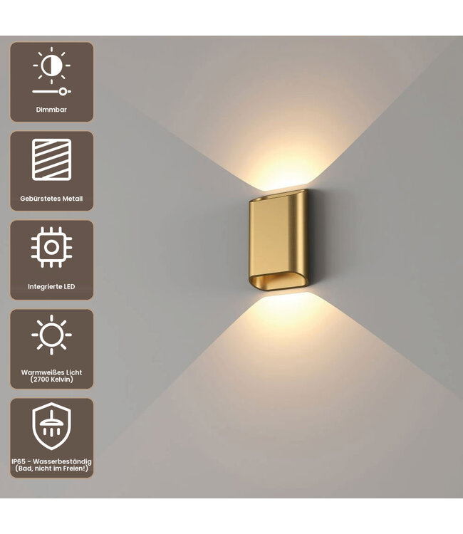 Artdelight Moderne LED Wandleuchte Diaz S - Warmgold