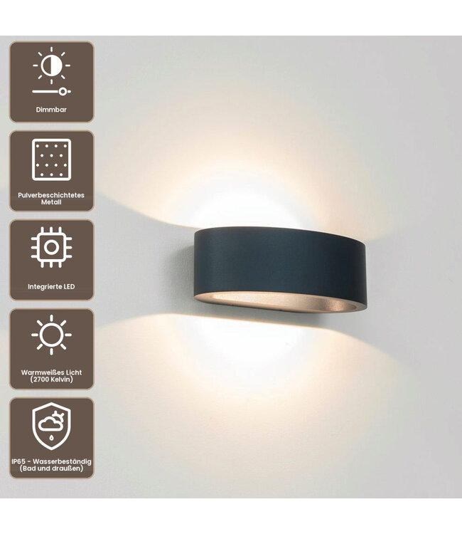 Artdelight Moderne LED Wandleuchte Sharp - Anthrazit