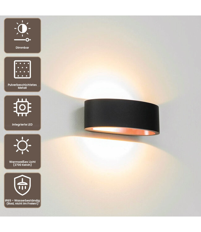 Artdelight Moderne LED Wandleuchte Sharp - Schwarz/Kupfer