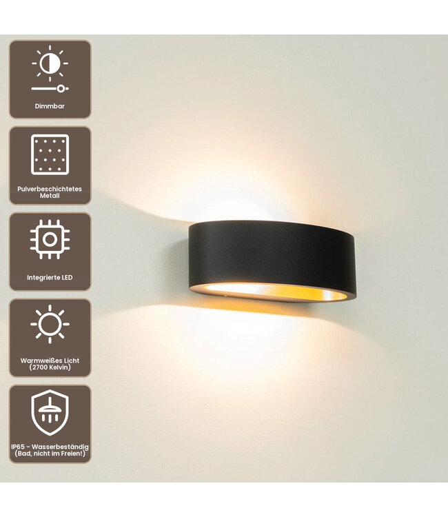 Artdelight Moderne LED Wandleuchte Sharp - Schwarz/Mat Gold