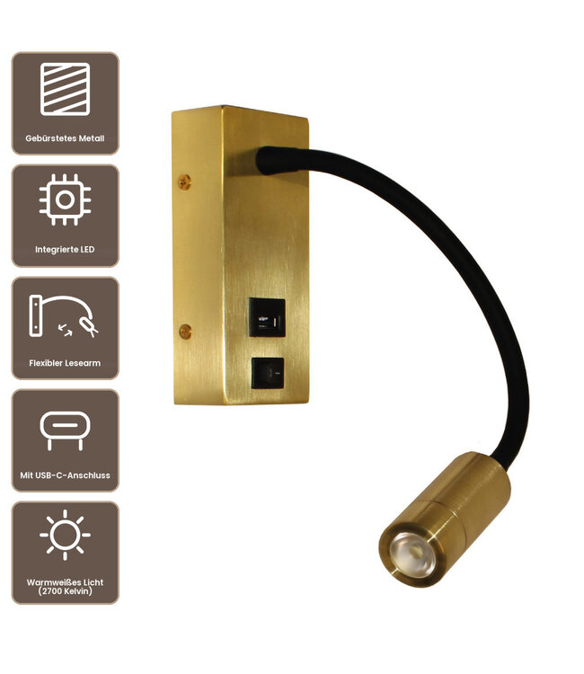 Artdelight Moderne LED-Leseleuchte Easy LED USB - Gold