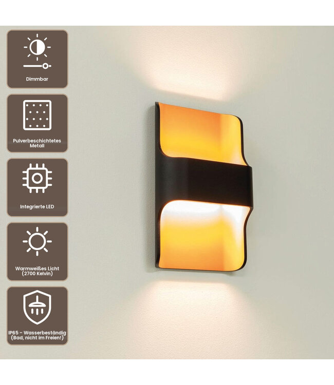 Artdelight Design LED-Wandleuchte Dallas - Schwarz/Kupfer