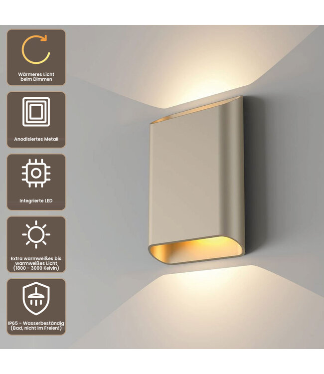 Artdelight Moderne LED-Wandleuchte Diaz L Dim to Warm - Champagner