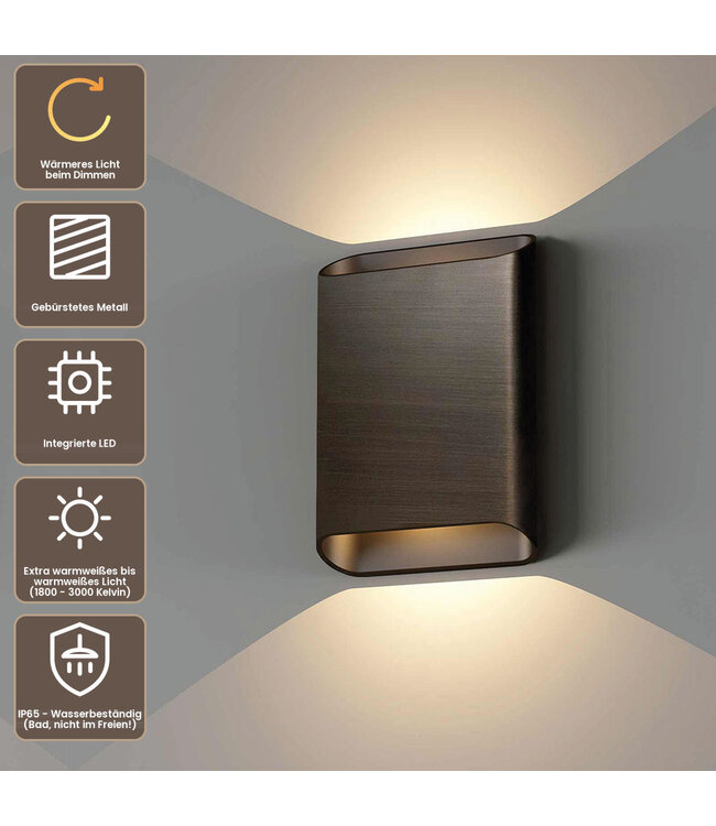 Artdelight Moderne LED-Wandleuchte Diaz L Dim to Warm - Dunkel Antik Bronze