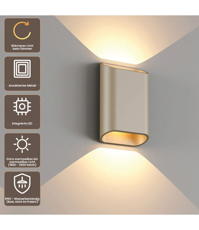 Artdelight Moderne LED-Wandleuchte Diaz S Dim to Warm - Champagner