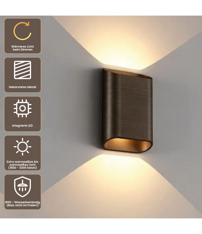 Artdelight Moderne LED-Wandleuchte Diaz S Dim to Warm - Dunkel Antik Bronze