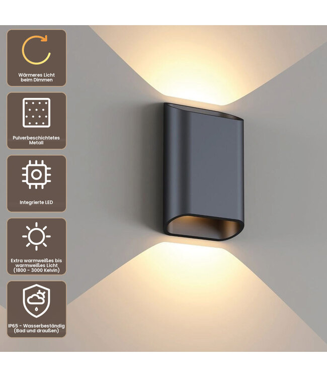 Artdelight Moderne LED-Wandleuchte Diaz S Dim to Warm - Schwarz