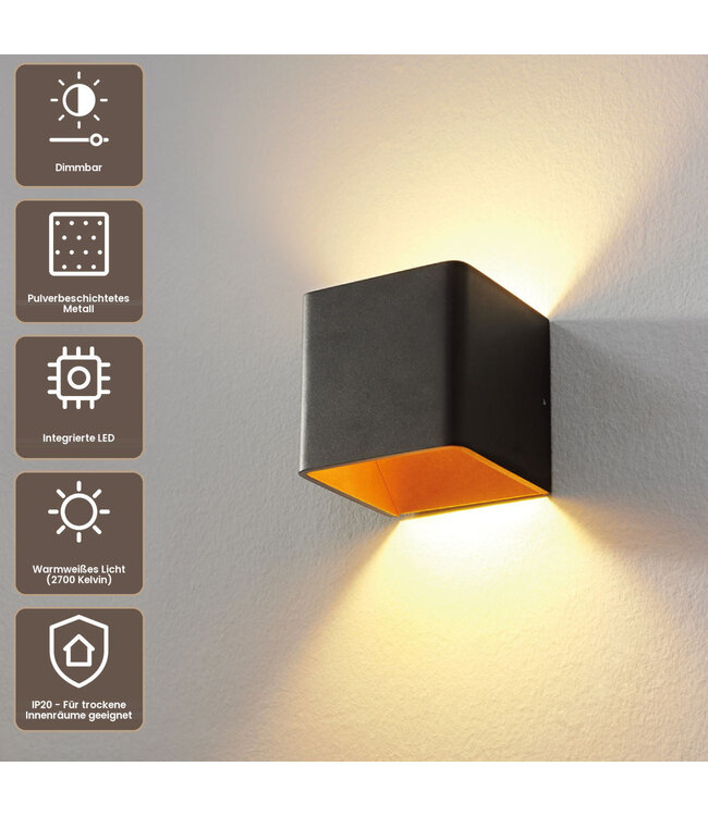 Artdelight Design LED-Wandleuchte Fulda - Schwarz/Kupfer