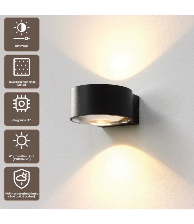 Artdelight Industrielle LED-Wandleuchte Hudson - Schwarz