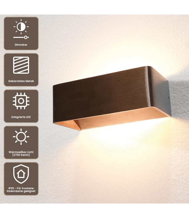 Artdelight Industrielle LED-Wandleuchte Mainz - Dunkelbronze