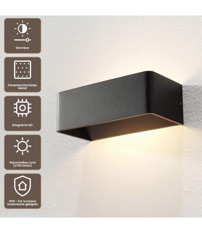 Artdelight Industrielle LED-Wandleuchte Mainz - Schwarz