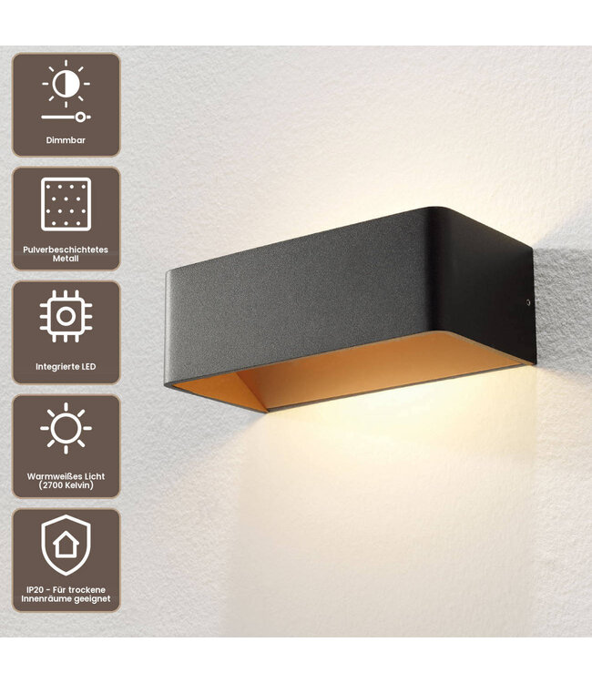 Artdelight Industrielle LED-Wandleuchte Mainz - Schwarz/Kupfer