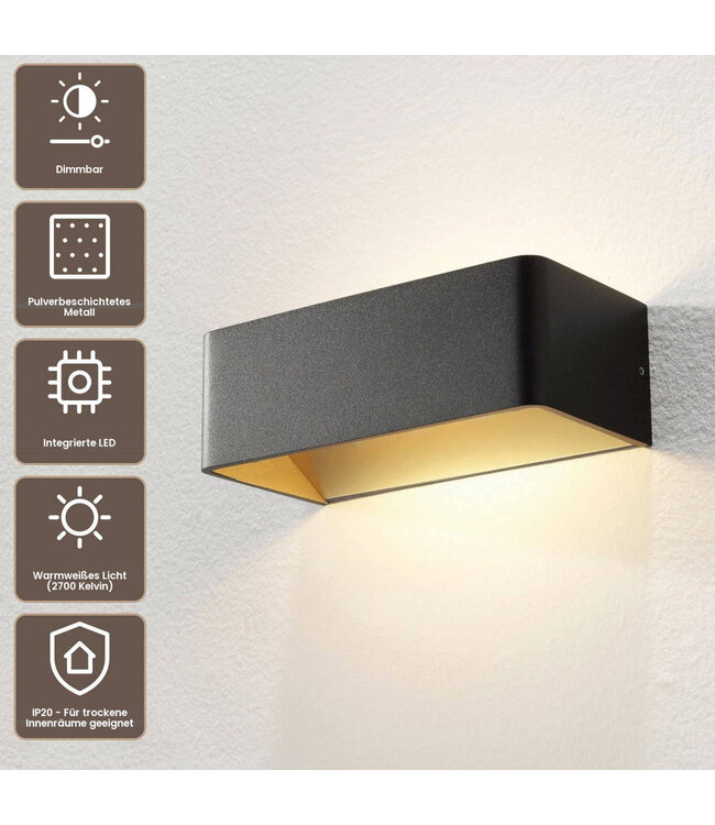 Artdelight Industrielle LED-Wandleuchte Mainz - Schwarz/Mattgold