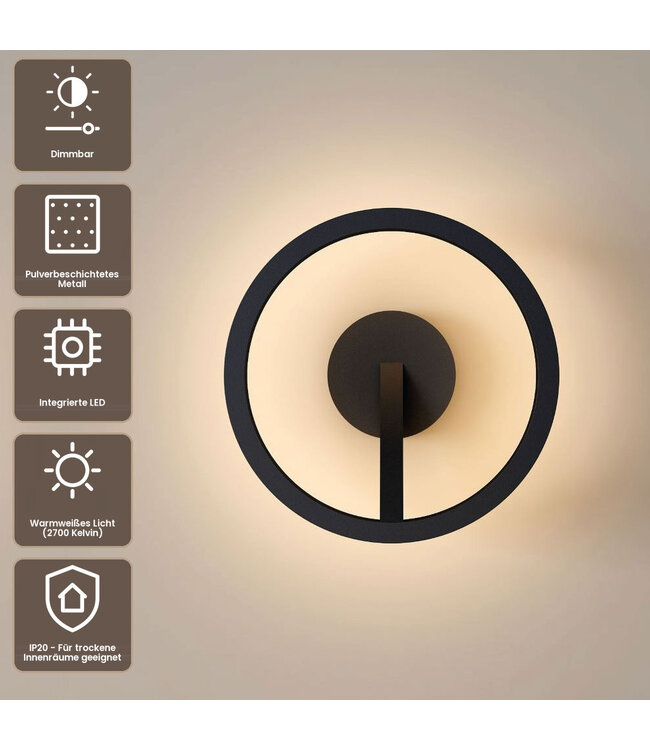 Artdelight Moderne LED-Wandleuchte Oregon - Schwarz