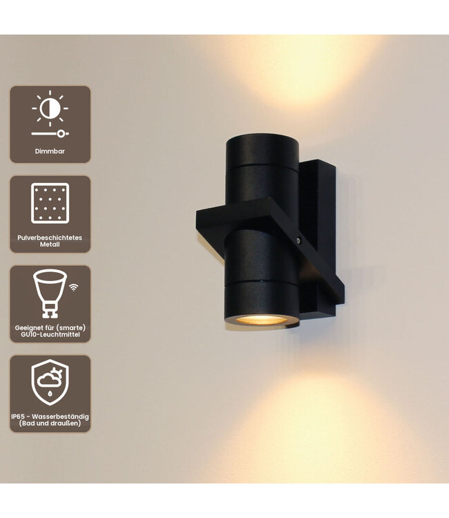 Artdelight Moderne GU10-Wandleuchte Double - Schwarz