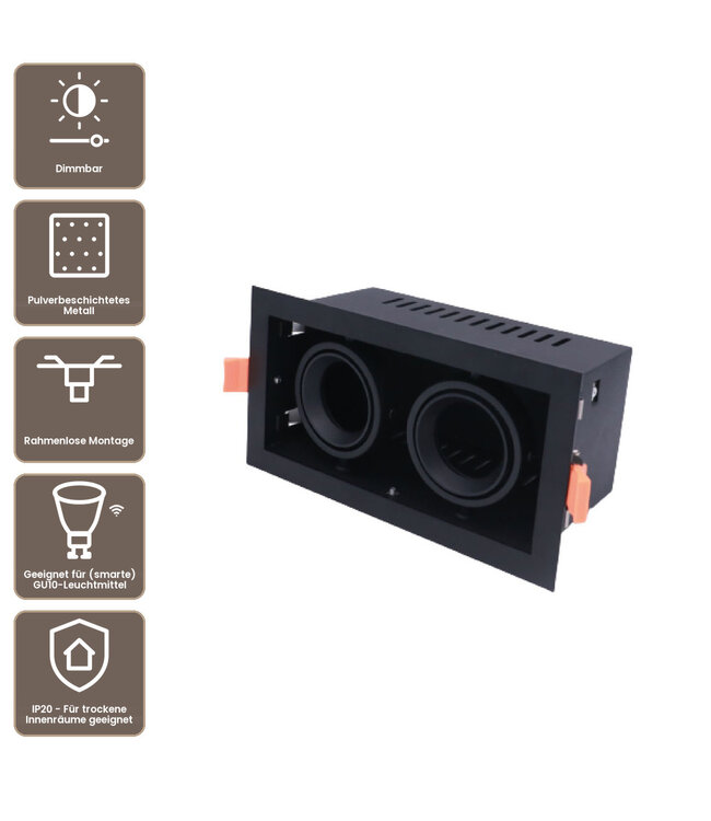 Artdelight moderner 2-flammiger GU10-Einbaustrahler Tavira 2L - Schwarz