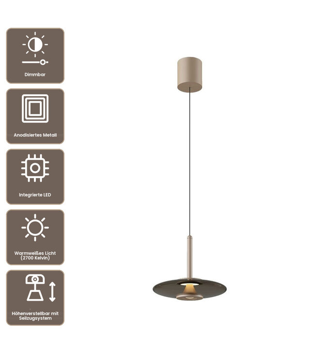 Artdelight Design-LED-Pendelleuchte Madison - Champagner/Kaffeeglas