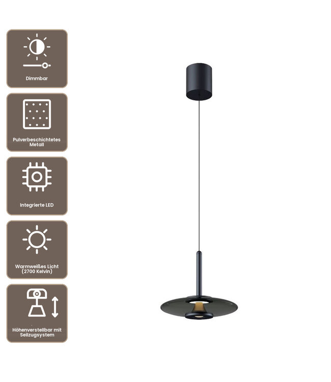 Artdelight Design-LED-Pendelleuchte Madison - Schwarz/Rauchglas