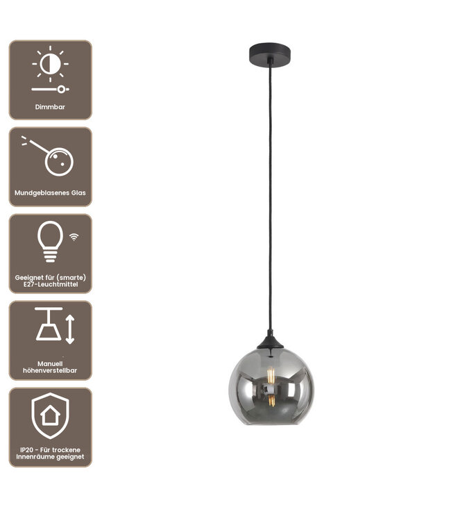 Artdelight Glas-Pendelleuchte Marino 20 cm - Titanglas