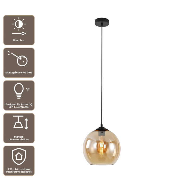 Artdelight Glas-Pendelleuchte Marino 25 cm - Bernstein