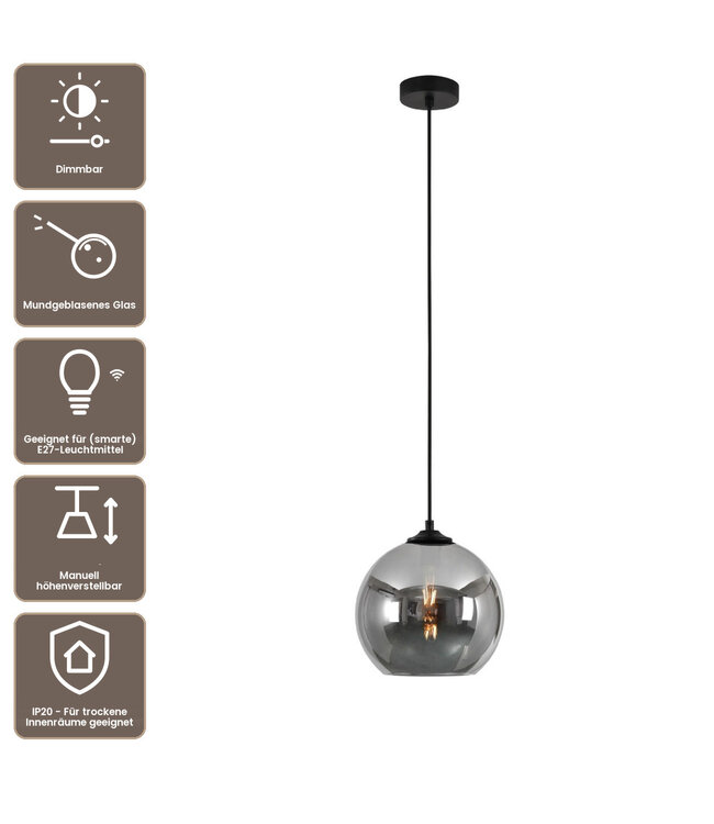 Artdelight Glas-Pendelleuchte Marino 25 cm - Titanglas