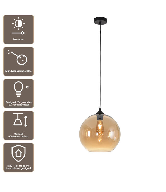 Artdelight Glas-Pendelleuchte Marino 30 cm - Bernstein