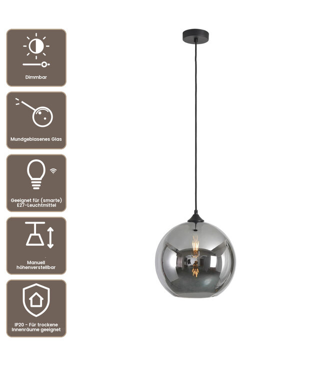 Artdelight Glas-Pendelleuchte Marino 30 cm - Titanglas