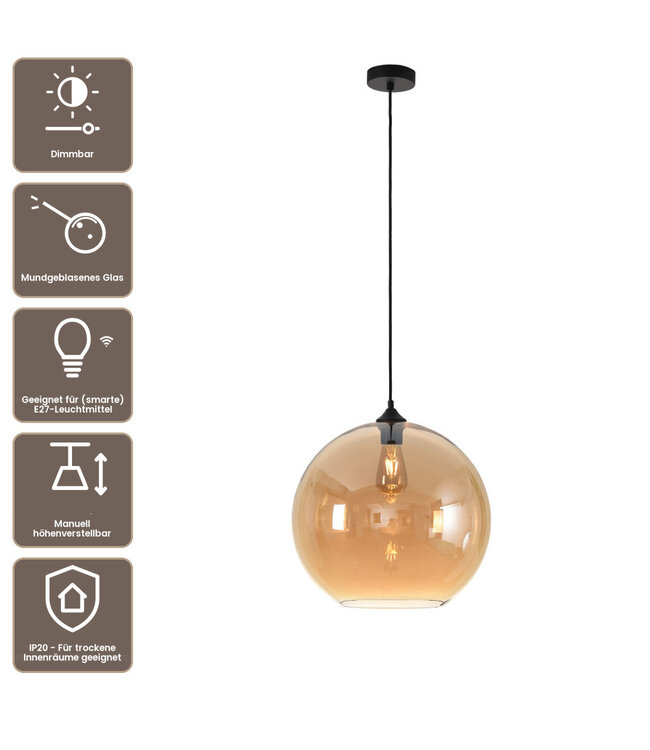Artdelight Glas-Pendelleuchte Marino 40 cm - Bernstein