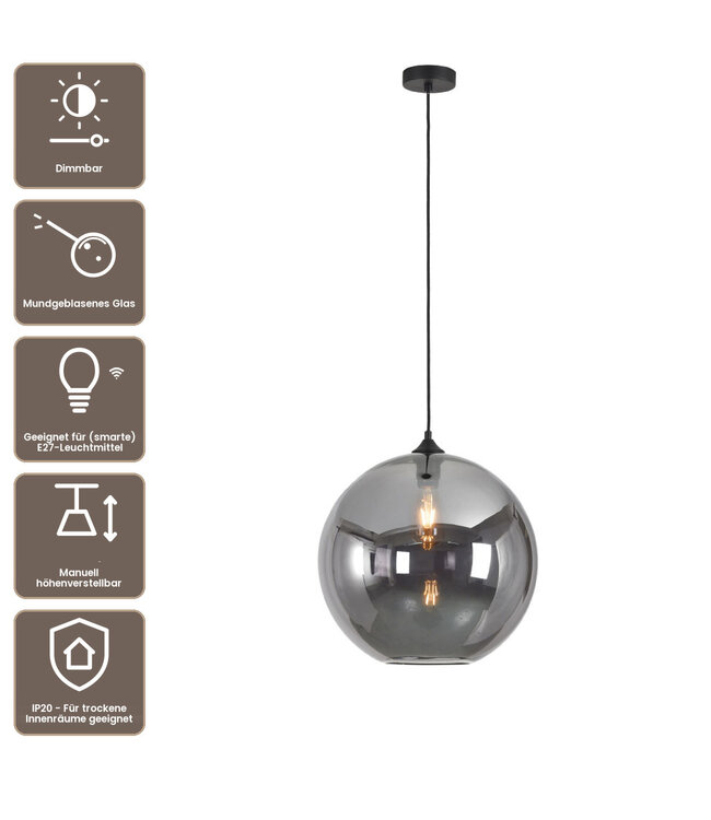 Artdelight Glas-Pendelleuchte Marino 40 cm - Titanglas