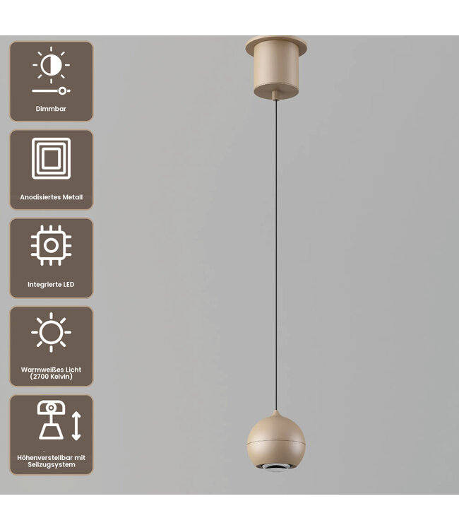 Artdelight Design-LED-Pendelleuchte Miami - Champagner