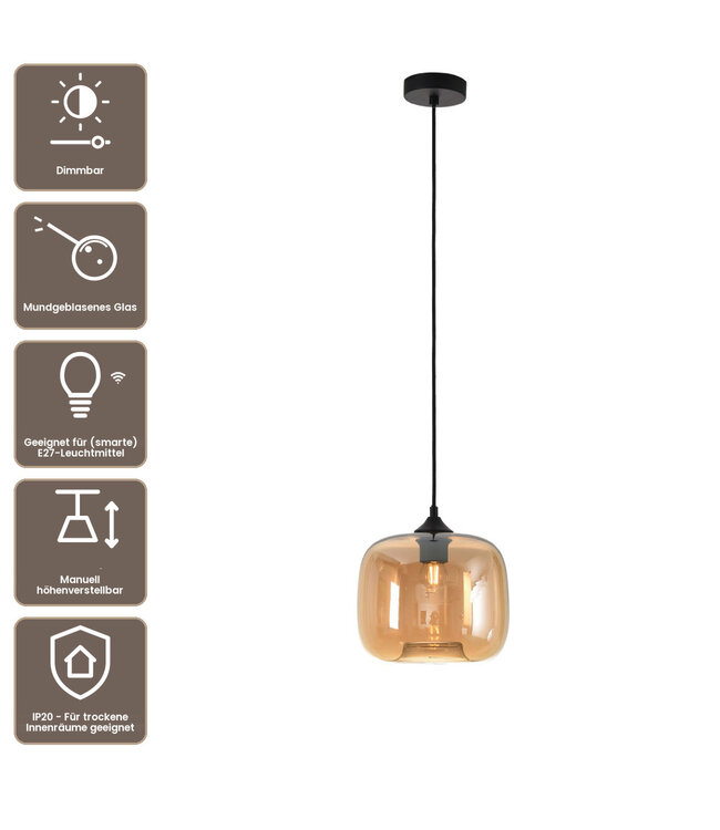 Artdelight Glas-Pendelleuchte Preston 24 cm - Bernstein