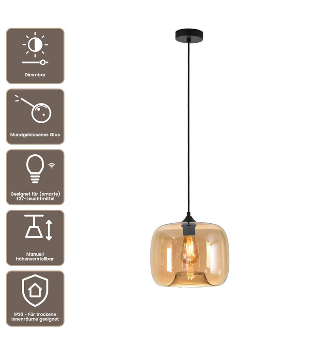 Artdelight Glas-Pendelleuchte Preston 28 cm - Bernstein
