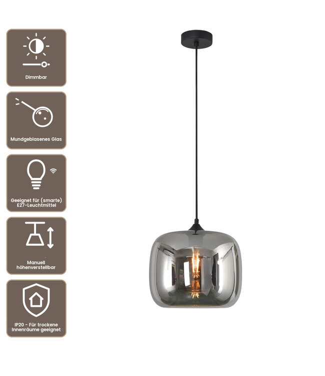 Artdelight Glas-Pendelleuchte Preston 28 cm - Titanglas