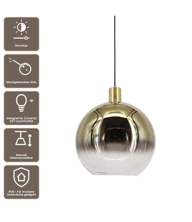 Artdelight Glas-Pendelleuchte Rosario 20 cm - Gold/Klarglas