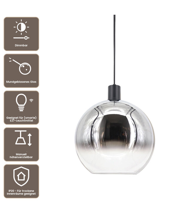 Artdelight Glas-Pendelleuchte Rosario 20 cm - Titanglas/Klarglas